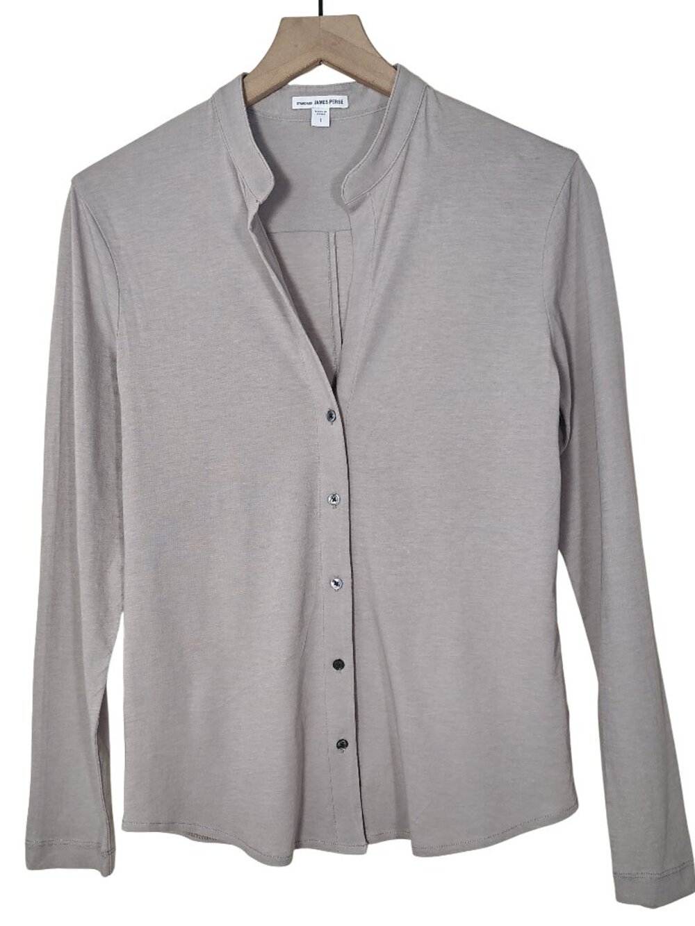 Standard James Perse Womens Button Front Blouse Gray Cotton Jersey Size 1  Small